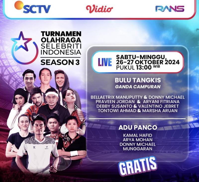  Turnamen Olahraga Selebriti Indonesia (TOSI) Season 3 Memasuki Pekan Ketiga dengan Persaingan Sengit Bulu Tangkis dan Adu Panco