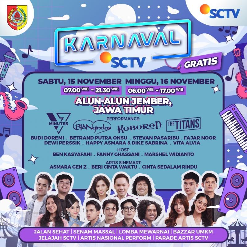 Karnaval SCTV 2025 Sambangi Jember! Dua Hari Penuh Musik, Bintang Sinetron, dan Kegiatan Seru di Alun-Alun Kota